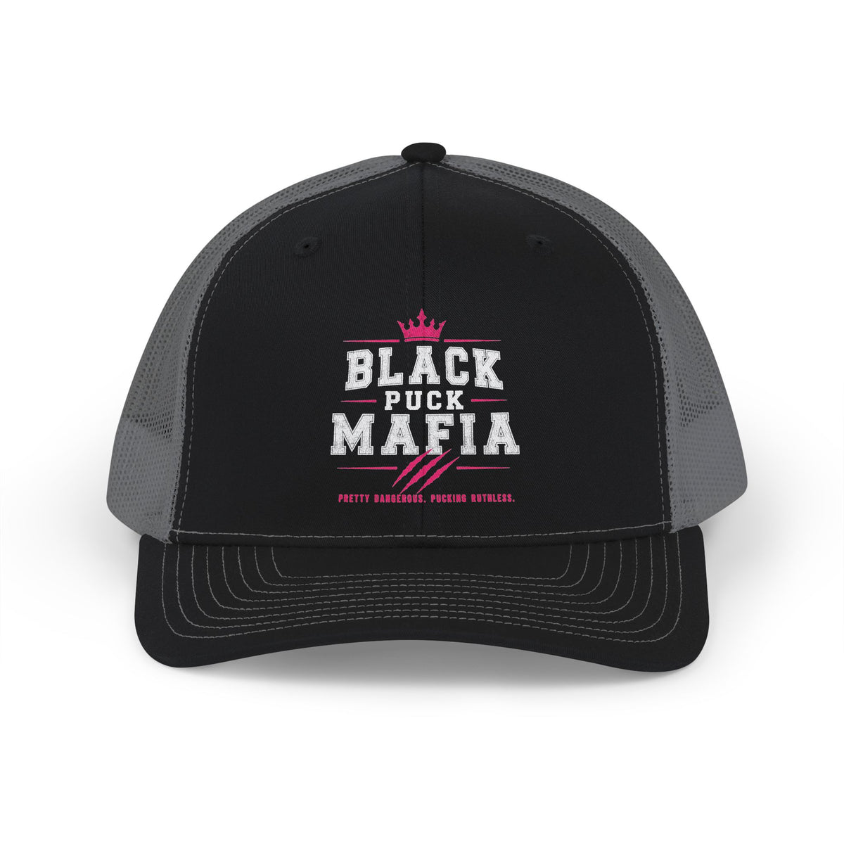 Black Puck Mafia Logo Snapback Cap | Trucker Mesh Hat